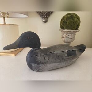 Antique Hand Carved Solid Wood Hand Painted Mallard Duck Decoy with Glass Eyes